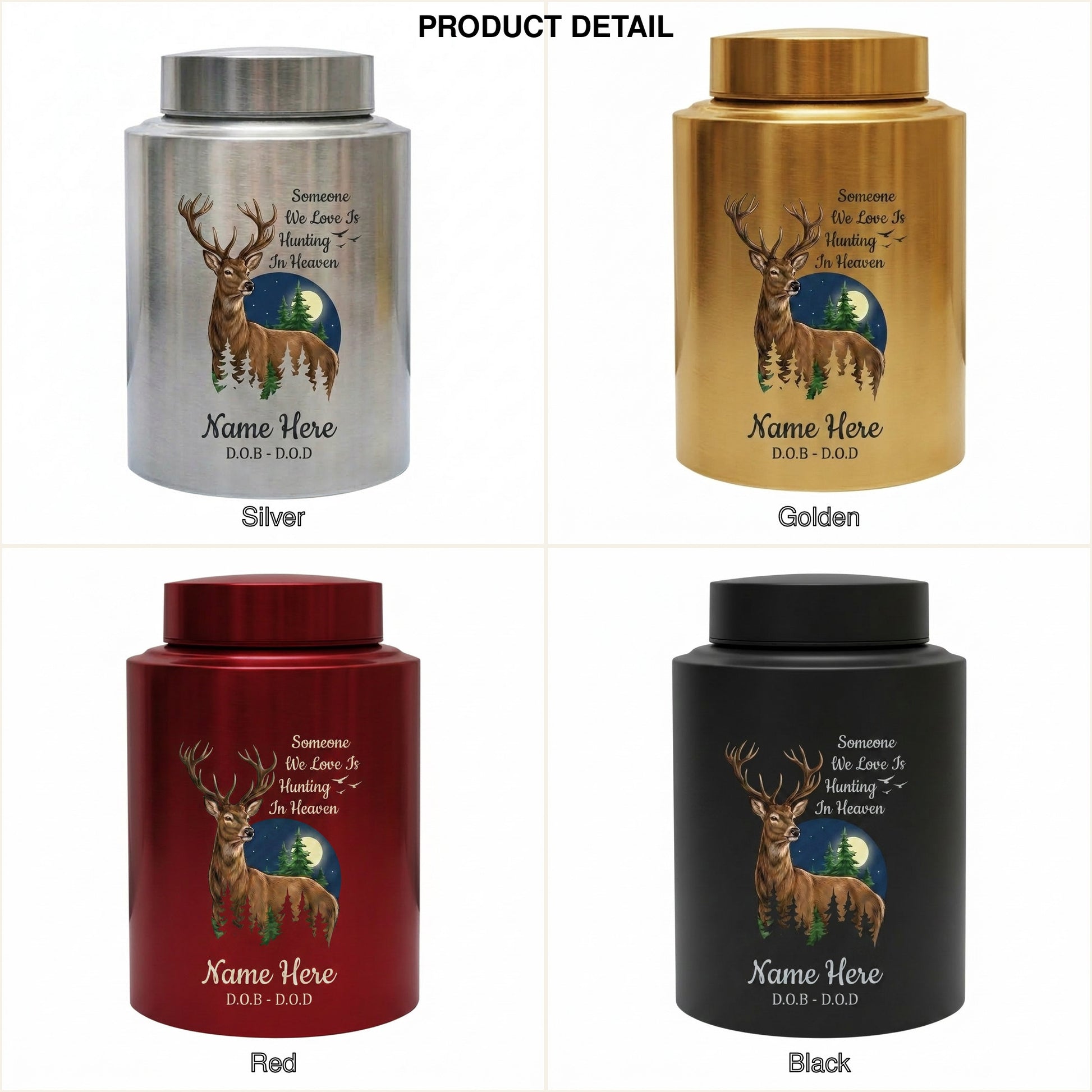 Personalized Deer Hunting Silhouette Stainless Steel Urn for Outdoorsman Dad Grandpa Husband, Hunting In Heaven Custom Adult Ashes Holder, Memorial Keepsake Urn, Memorial Gift, In Loving Memory - Image 8