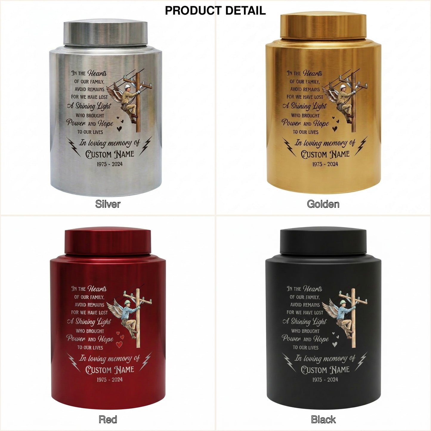 Personalized Lineman Electrician Stainless Steel Funeral Tribute For Dad Husband Colleague Human Ashes Decorative Container Silver Black Gold Memorial Keepsake Urn, Memorial Gift, In Loving Memory - Image 8