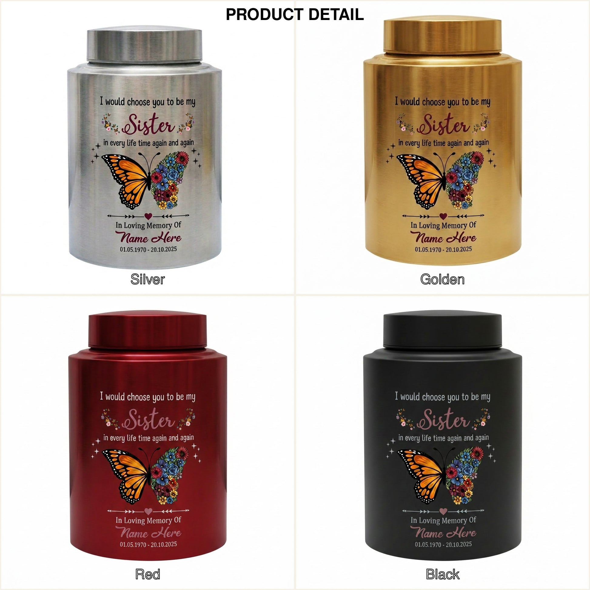 Personalized Sister Butterfly Floral UV Print Cremation Urn for Human Ashes, Loss of Sister or Bestie Bereavement Ash Holder Large, Memorial Keepsake Urn, Memorial Gift, In Loving Memory - Image 8