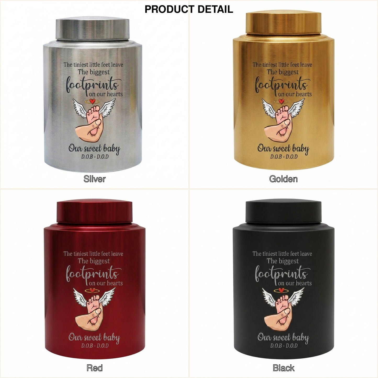Personalized Baby Footprints Infant Loss Stainless Steel Urn, Child Bereavement Keepsake Custom Dates, Two Sizes 5.9x3.9 7.5x5.1, Memorial Keepsake Urn, Memorial Gift, In Loving Memory - Image 8