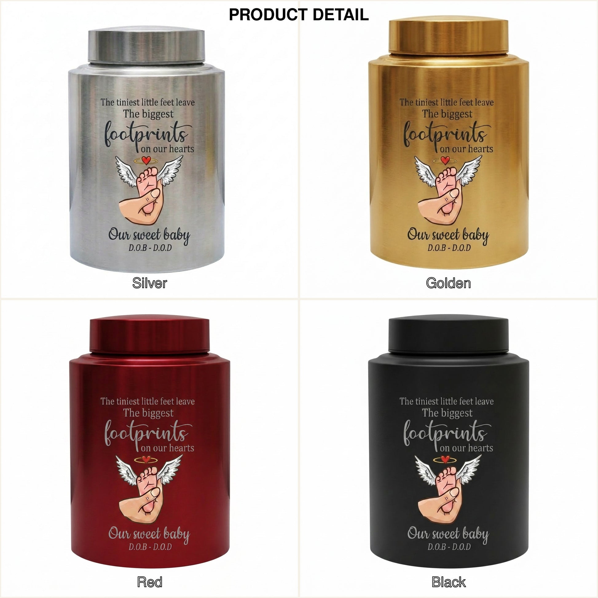 Personalized Baby Footprints Infant Loss Stainless Steel Urn, Child Bereavement Keepsake Custom Dates, Two Sizes 5.9x3.9 7.5x5.1, Memorial Keepsake Urn, Memorial Gift, In Loving Memory - Image 8
