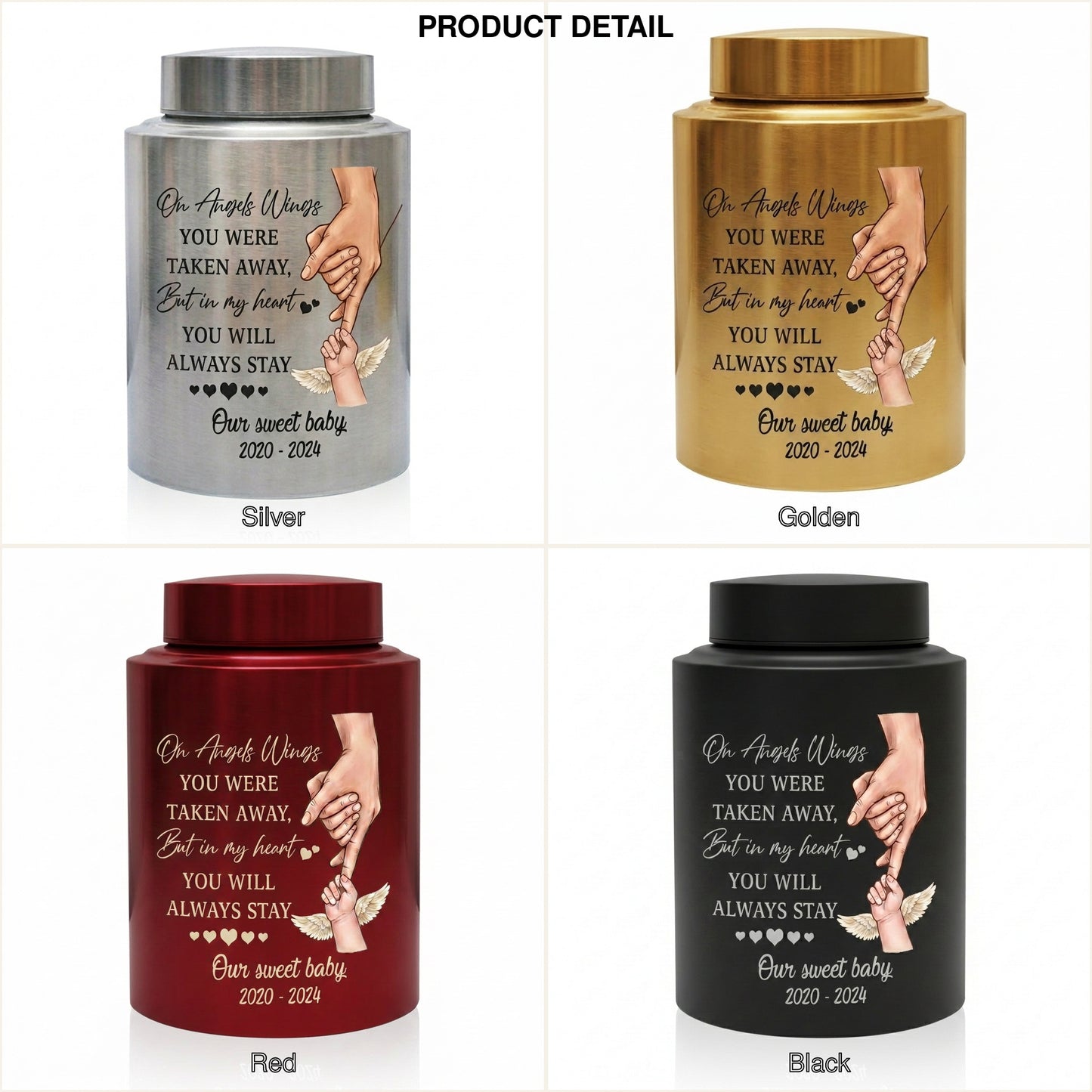 Personalized Baby Angel Wings Hand Infant Loss UV Printed Metal Cremation Ashes Container Child Bereavement Miscarriage Grief Parent Memorial Keepsake Urn, Memorial Gift, In Loving Memory - Image 8