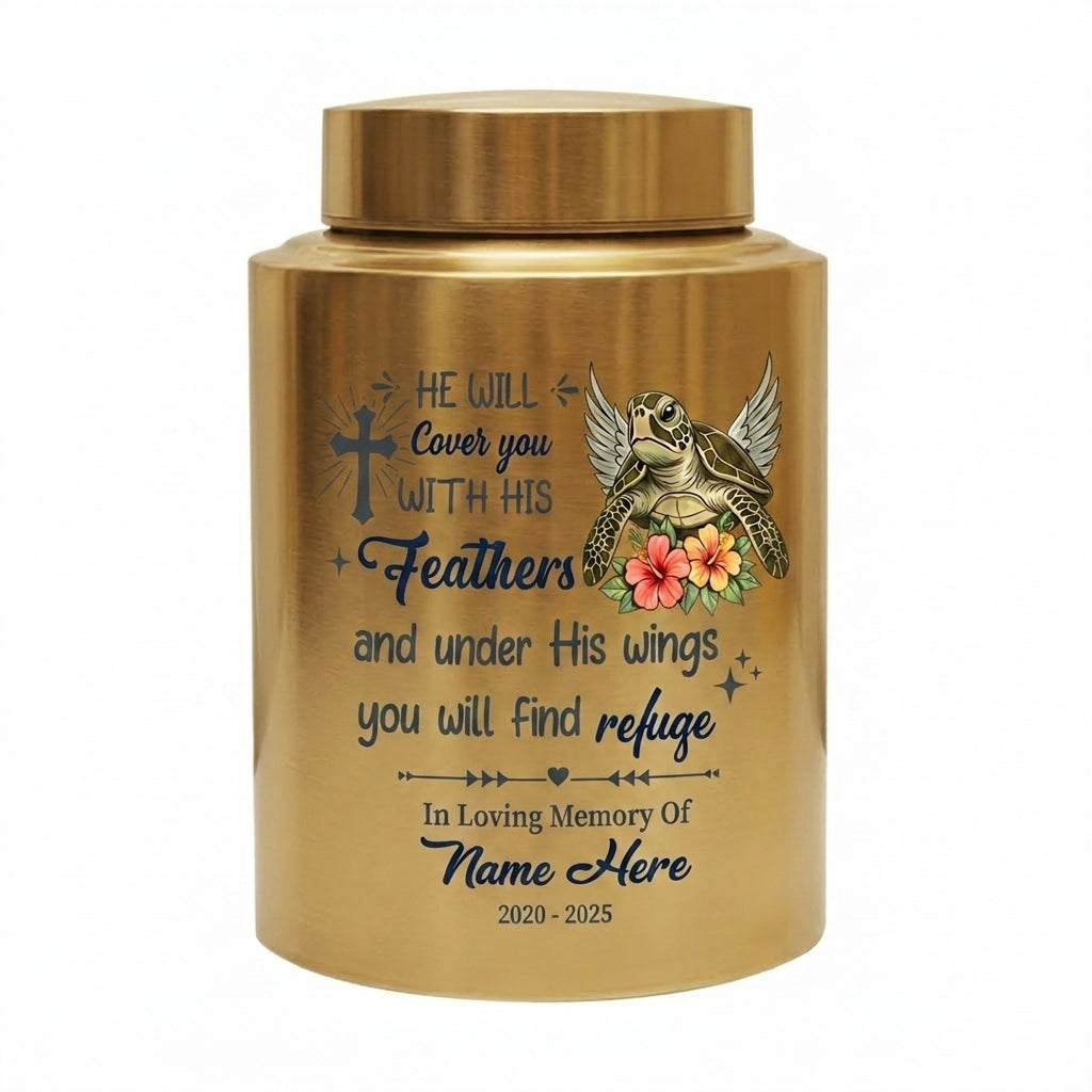 Personalized Sea Turtle Christian Cremation Urn for Human Ashes, He Will Cover You With His Feathers, Custom Name & Dates, Small & Large, Memorial Keepsake Urn, Memorial Gift, In Loving Memory - Image 9