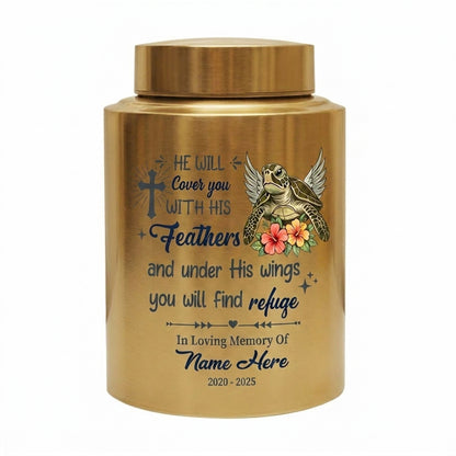 Personalized Sea Turtle Christian Cremation Urn for Human Ashes, He Will Cover You With His Feathers, Custom Name & Dates, Small & Large, Memorial Keepsake Urn, Memorial Gift, In Loving Memory - Image 9
