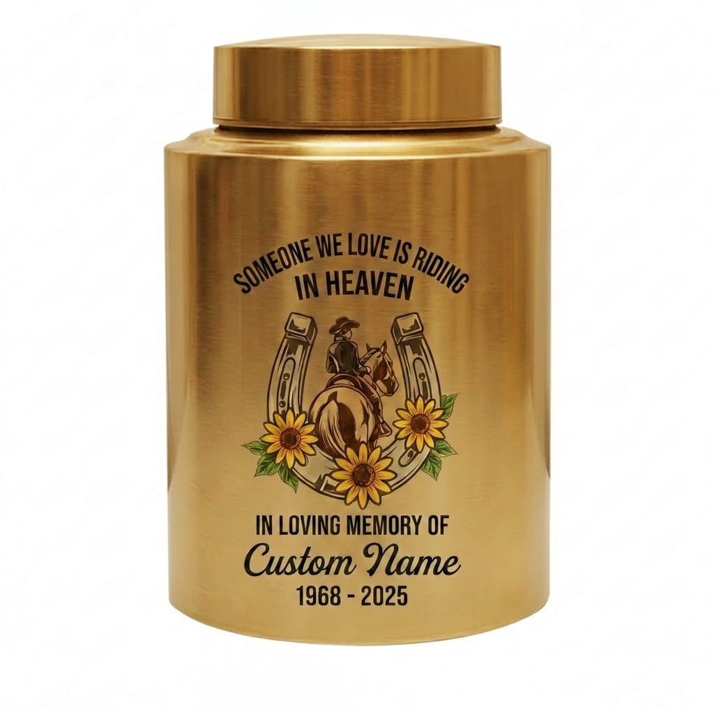 Personalized Cowgirl Horse Riding Stainless Steel UV Print Urn for Loss of Farmer Equestrian Bereavement Ash Holder Large Silver Black Gold Red Memorial Keepsake Urn, Memorial Gift, In Loving Memory - Image 9