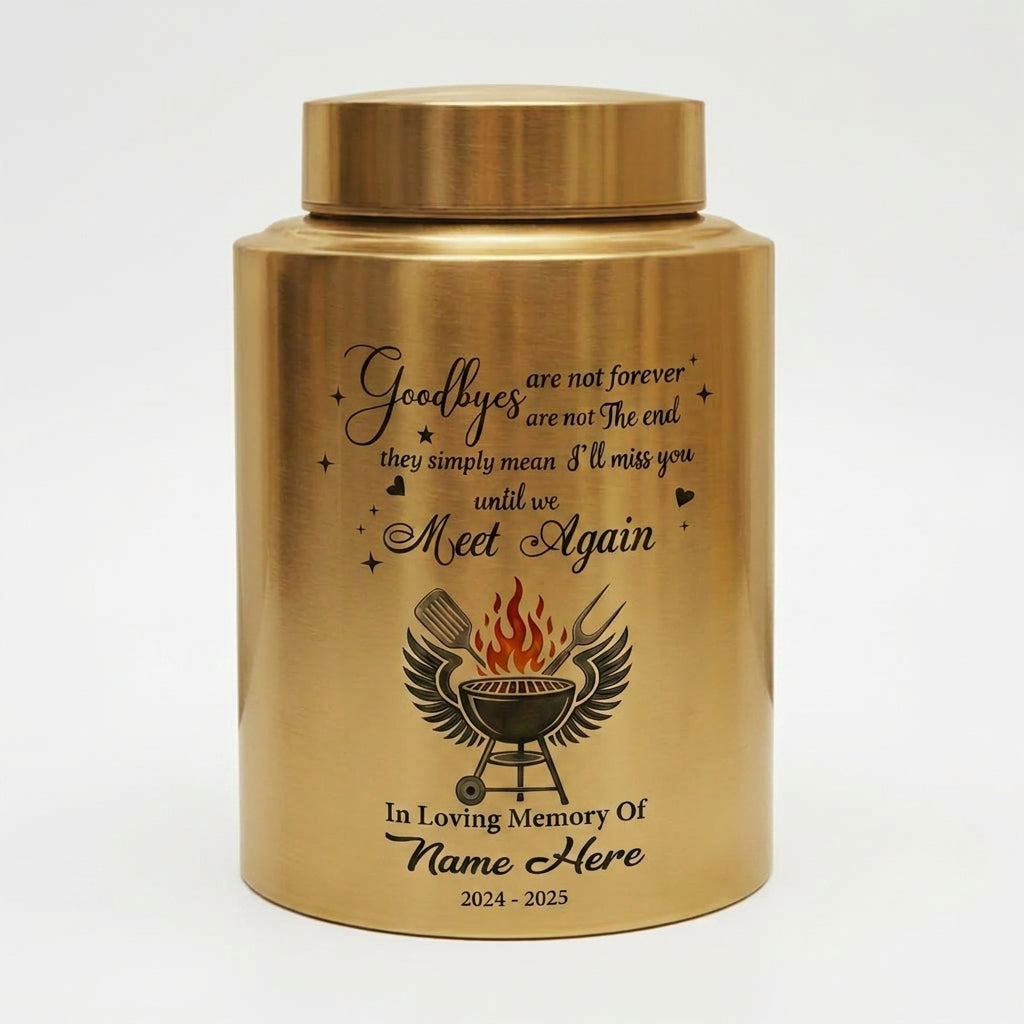 Personalized Custom Grilling Dad BBQ Father Stainless Steel UV Print Loss of Grandpa Goodbyes Are Not Forever Quote Large Small Memorial Keepsake Urn, Memorial Gift, In Loving Memory - Image 9