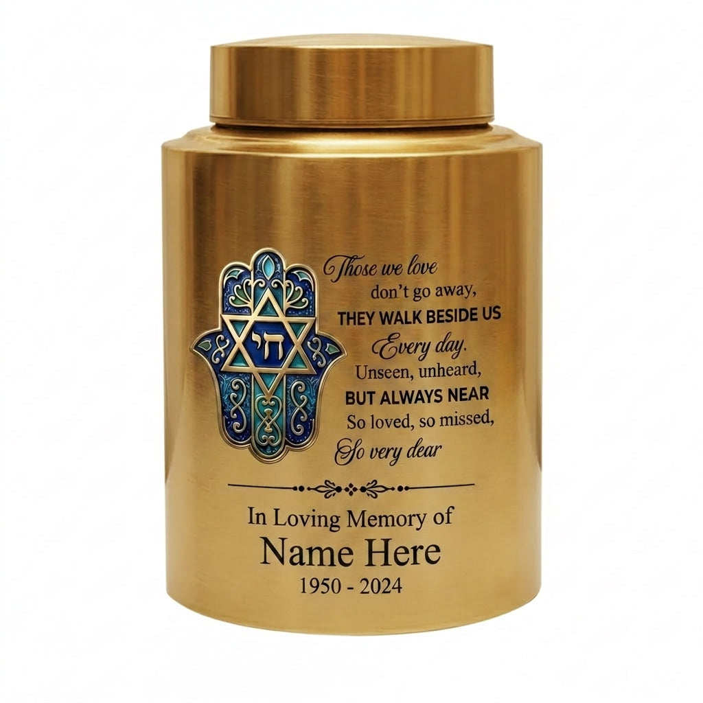 Personalized Jewish Star of David Hamsa Hand Chai Tree of Life Stainless Steel Bereavement Sympathy Silver Black Gold Red 2 Sizes Memorial Keepsake Urn, Memorial Gift, In Loving Memory - Image 9