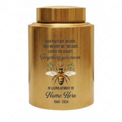 Personalized Honey Bee Stainless Steel Cremation Urn for Human Ashes, Custom Sympathy Remembrance Bereavement Gift for Loss of Loved One, Memorial Keepsake Urn, Memorial Gift, In Loving Memory - Image 9
