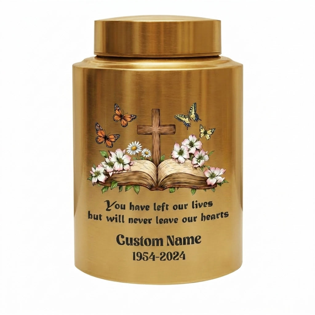 Personalized Christian Cross Bible Floral Urn, Custom Name Date Stainless Steel Adult Ash Container, Bereavement Sympathy Funeral Memorial Keepsake Urn, Memorial Gift, In Loving Memory - Image 9