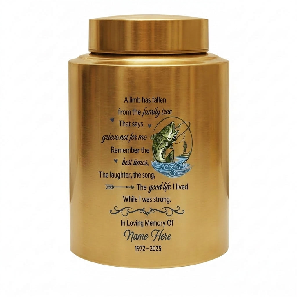 Personalized Bass Fishing Fisherman Stainless Steel Cremation Ash Container, A Limb Has Fallen Family Tree Poem for Father Grandfather, Memorial Keepsake Urn, Memorial Gift, In Loving Memory - Image 9