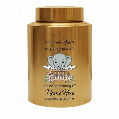 Personalized Baby Elephant UV Printed Stainless Steel Urn For Infant Child Loss Bereavement, Silver Black Gold Red Display, Memorial Keepsake Urn, Memorial Gift, In Loving Memory - Image 9