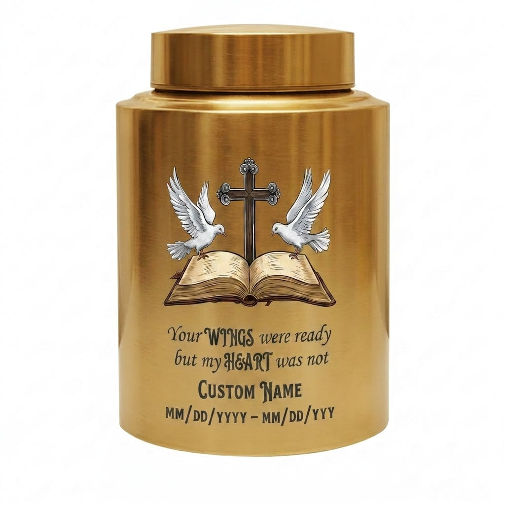 Personalized Christian Doves Jesus Cross Stainless Steel Urn, Your Wings Were Ready But My Heart Was Not for Mom Sister Adult Women Ashes, Memorial Keepsake Urn, Memorial Gift, In Loving Memory - Image 9