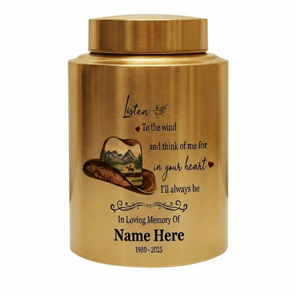 Personalized Cowboy Hat and Boots Western UV Printed Stainless Steel Cremation Urn for Adult Human Ashes Funeral Sympathy Bereavement Small Large Memorial Keepsake Urn, Memorial Gift, In Loving Memory - Image 9