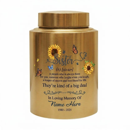 Personalized Sunflower Butterfly Sister Memorial Stainless Steel UV Print Urn for Loss of Best Friend Sister-in-Law Bereavement Tribute 2 Sizes Memorial Keepsake Urn, Memorial Gift, In Loving Memory - Image 9