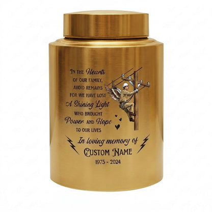 Personalized Lineman Electrician Stainless Steel Funeral Tribute For Dad Husband Colleague Human Ashes Decorative Container Silver Black Gold Memorial Keepsake Urn, Memorial Gift, In Loving Memory - Image 9