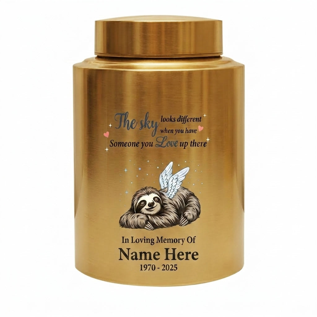 Personalized Sloth Cremation Urn UV Printed Stainless Steel Ash Holder The Sky Looks Different Quote For Animal Lovers Adult Pet Ashes Memorial Keepsake Urn, Memorial Gift, In Loving Memory - Image 9