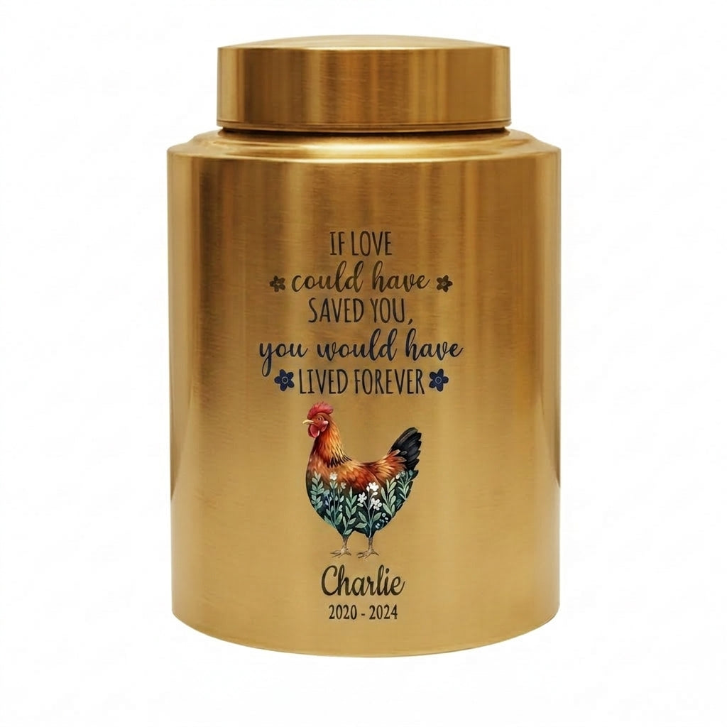 Personalized Chicken Memorial Stainless Steel Urn for Pet Ashes, Rooster Hen Loss Sympathy Gift, Custom Name Date Bird Tribute, Two Sizes, Memorial Keepsake Urn, Memorial Gift, In Loving Memory - Image 9