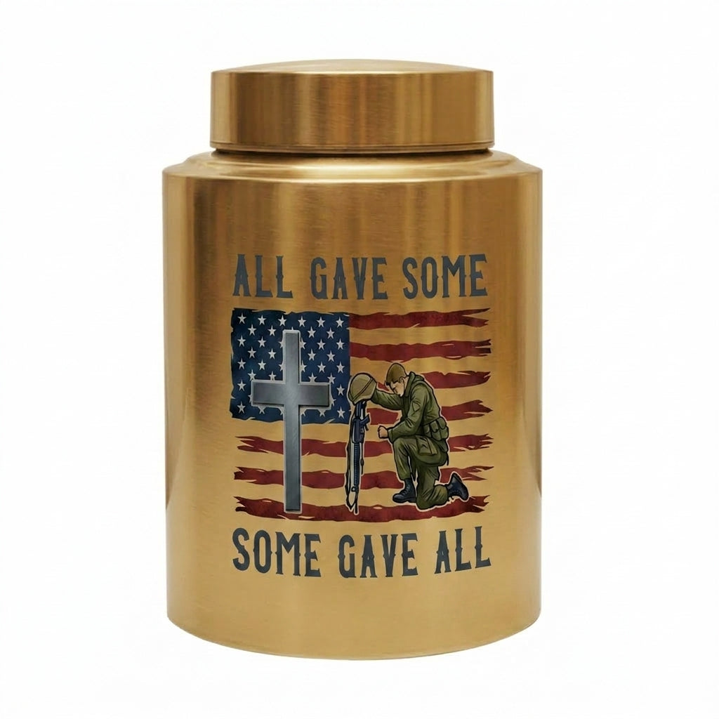 All Gave Some Veteran Kneeling Soldier American Flag Cross Stainless Steel Ash Container Military Army Navy Sympathy Bereavement Memorial Keepsake Urn, Memorial Gift, In Loving Memory - Image 9