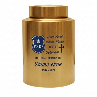 Personalized Police Officer Shield Badge Cross Stainless Steel UV Printed Law Enforcement Tribute Ash Holder Large Small Sizes Memorial Keepsake Urn, Memorial Gift, In Loving Memory - Image 9