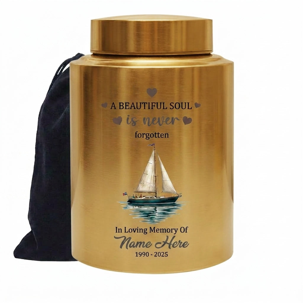 Personalized Sail Boat Stainless Steel Cremation Urn for Adult Male Female Dad Mom Large 7.5x5.1 Small 5.9x3.9 Silver Black Gold Red Memorial Keepsake Urn, Memorial Gift, In Loving Memory - Image 9