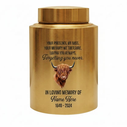 Personalized Highland Cow Stainless Steel Urn for Human Ashes, Sympathy Loss of Loved One Bereavement, Adult Ash Container 5.9in 7.5in, Memorial Keepsake Urn, Memorial Gift, In Loving Memory - Image 9