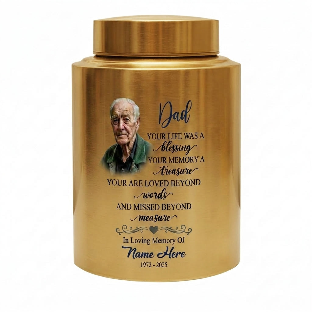 Personalized Dad Your Life Was A Blessing Custom Name Date UV Printed Stainless Steel Cremation Ash Container Loss Of Father Parent Bereavement Memorial Keepsake Urn, Memorial Gift, In Loving Memory - Image 9