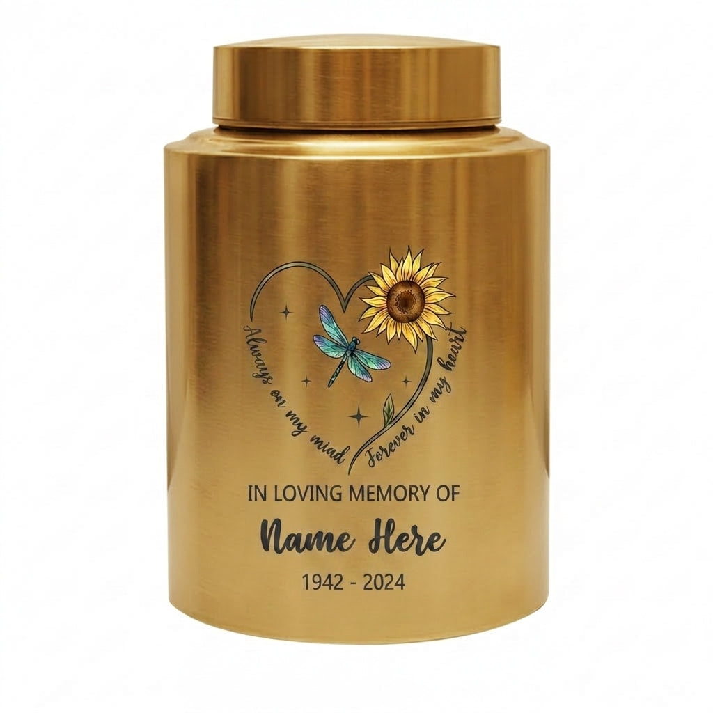 Personalized Dragonfly Moon Sunflower Stainless Steel Cremation Urn Adult Ashes Funeral Burial Bereavement Always On My Mind Memorial Keepsake Urn, Memorial Gift, In Loving Memory - Image 9