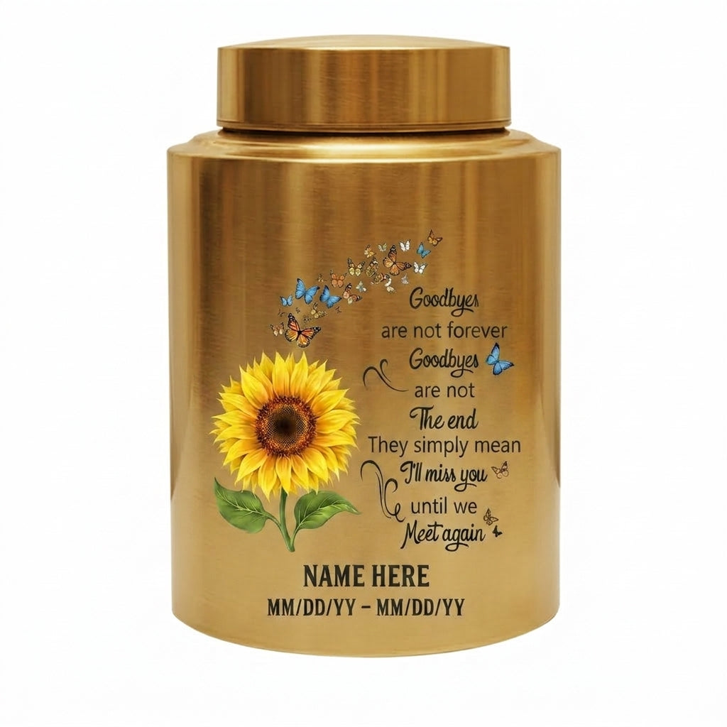Personalized Flying Butterflies Sunflower Stainless Steel Urn for Human Ashes, Funeral Bereavement Condolence Gift Goodbyes Are Not Forever, Memorial Keepsake Urn, Memorial Gift, In Loving Memory - Image 9