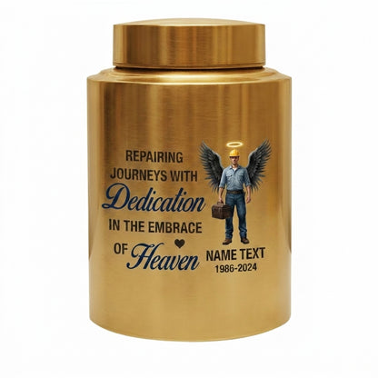 Personalized Mechanic Man Design Repairing Journeys Stainless Steel Urn for Father Husband Auto Worker Tribute 2 Sizes Available Memorial Keepsake Urn, Memorial Gift, In Loving Memory - Image 9
