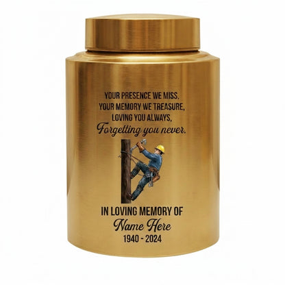 Personalized Lineman Electrician Cremation UV Printed Stainless Steel for Dad Husband Human Ashes Loss Small 5.9x3.9in Large 7.5x5.1in Memorial Keepsake Urn, Memorial Gift, In Loving Memory - Image 9