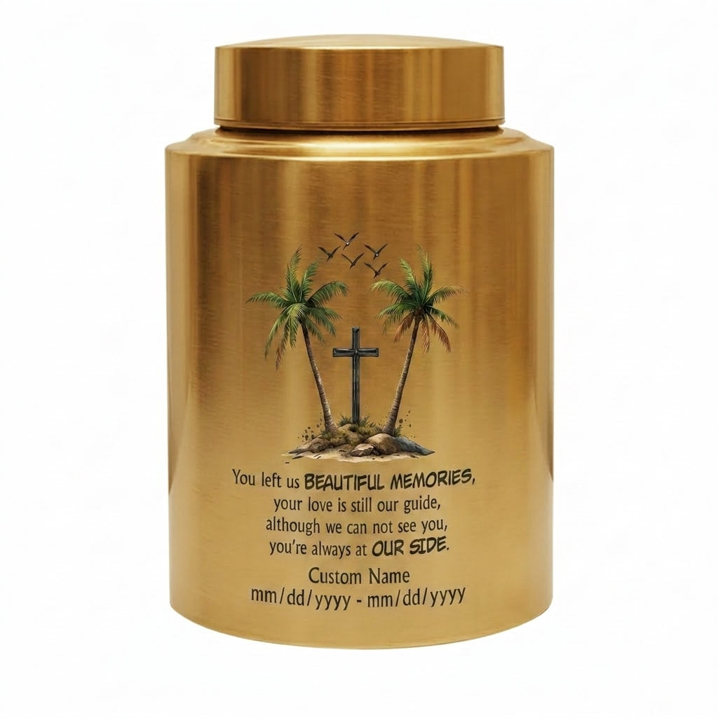 Personalized Beach Palm Tree Cross Stainless Steel Funeral Urn for Loss of Mom Dad Loved One Adult Human Ashes Small Large Memorial Keepsake Urn, Memorial Gift, In Loving Memory - Image 9