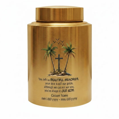 Personalized Beach Palm Tree Cross Stainless Steel Funeral Urn for Loss of Mom Dad Loved One Adult Human Ashes Small Large Memorial Keepsake Urn, Memorial Gift, In Loving Memory - Image 9