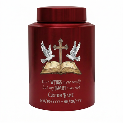 Personalized Christian Doves Jesus Cross Stainless Steel Urn, Your Wings Were Ready But My Heart Was Not for Mom Sister Adult Women Ashes, Memorial Keepsake Urn, Memorial Gift, In Loving Memory - Image 10