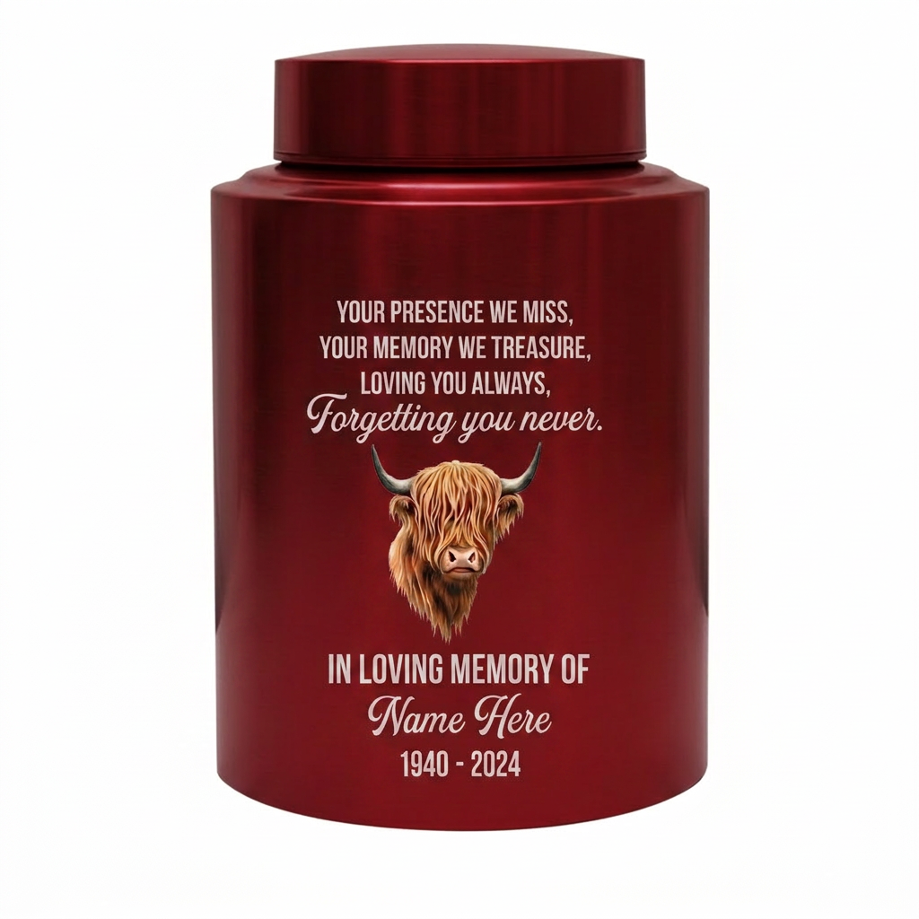 Personalized Highland Cow Stainless Steel Urn for Human Ashes, Sympathy Loss of Loved One Bereavement, Adult Ash Container 5.9in 7.5in, Memorial Keepsake Urn, Memorial Gift, In Loving Memory - Image 10