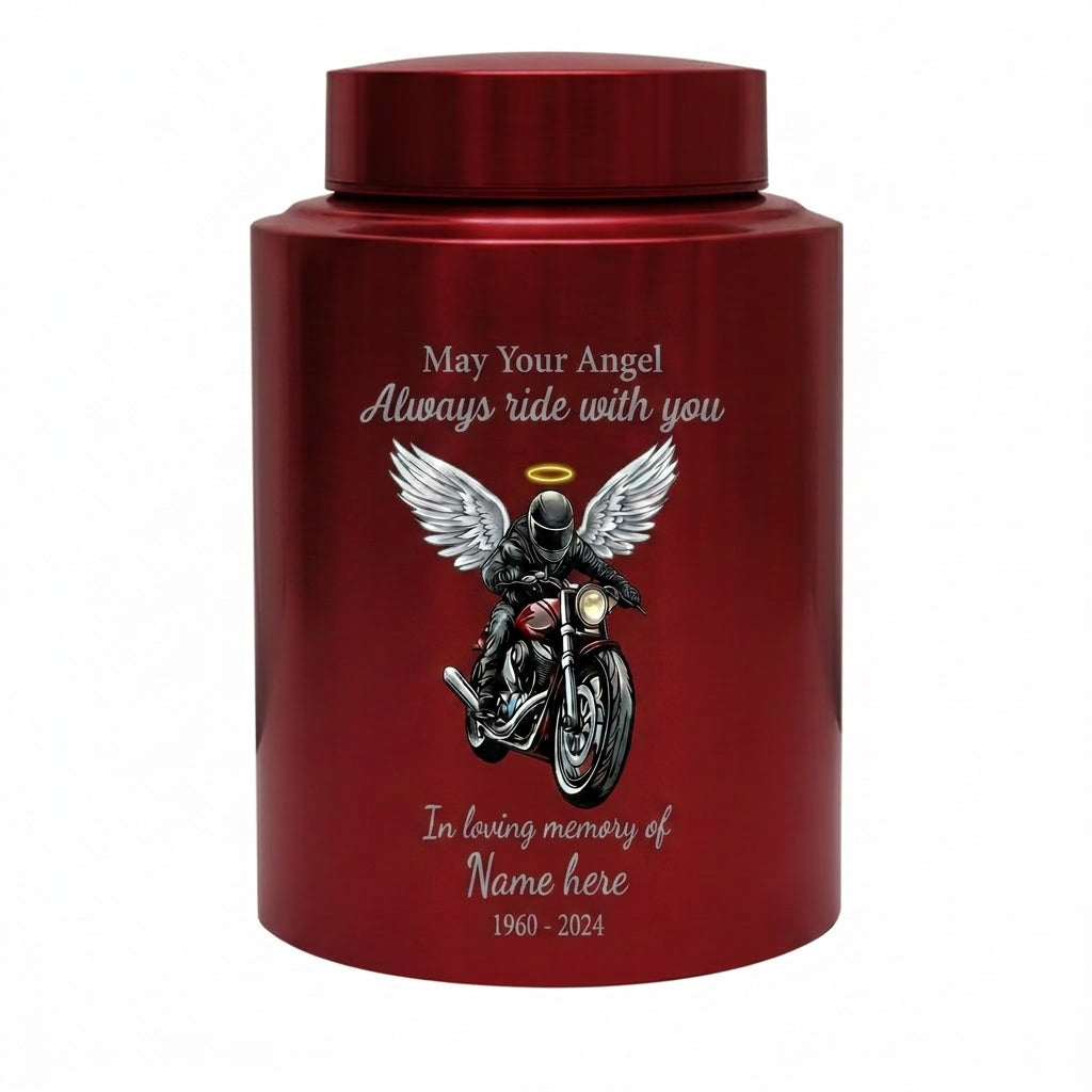 Personalized Motorcycle Riding in Heaven Stainless Steel Urn for Adult Male Dad Husband Biker Ashes, May Your Angel Always Ride With You, Memorial Keepsake Urn, Memorial Gift, In Loving Memory - Image 10