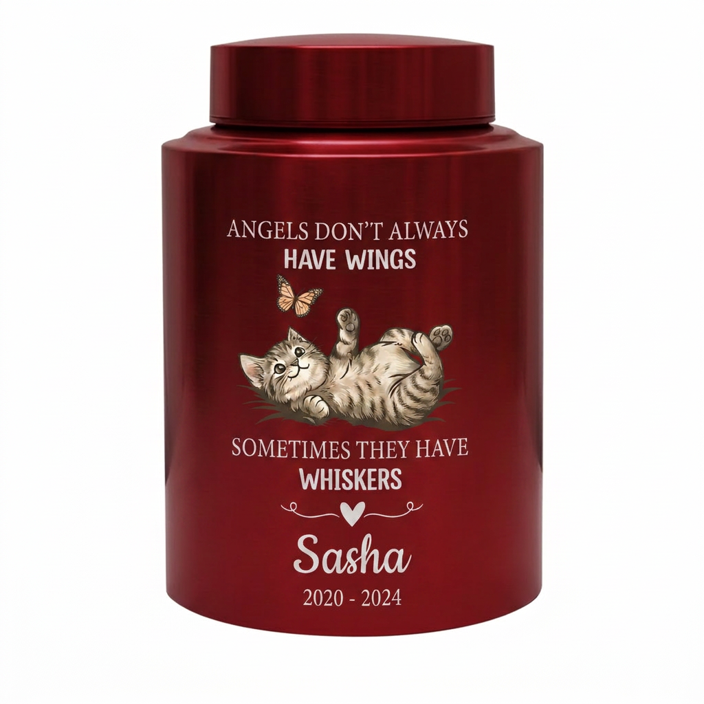 Personalized Pet Cat Angels Don't Always Have Wings Sometimes They Have Whiskers Stainless Steel UV Printed Urn 4 Colors Small Large Memorial Keepsake Urn, Memorial Gift, In Loving Memory - Image 10