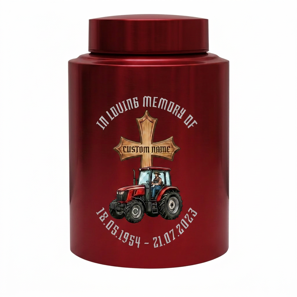 Personalized Farmer Tractor Gothic Cross Stainless Steel Urn for Human Ashes Loss of Father Grandfather Husband Decorative 5.9x3.9 7.5x5.1 Memorial Keepsake Urn, Memorial Gift, In Loving Memory - Image 10