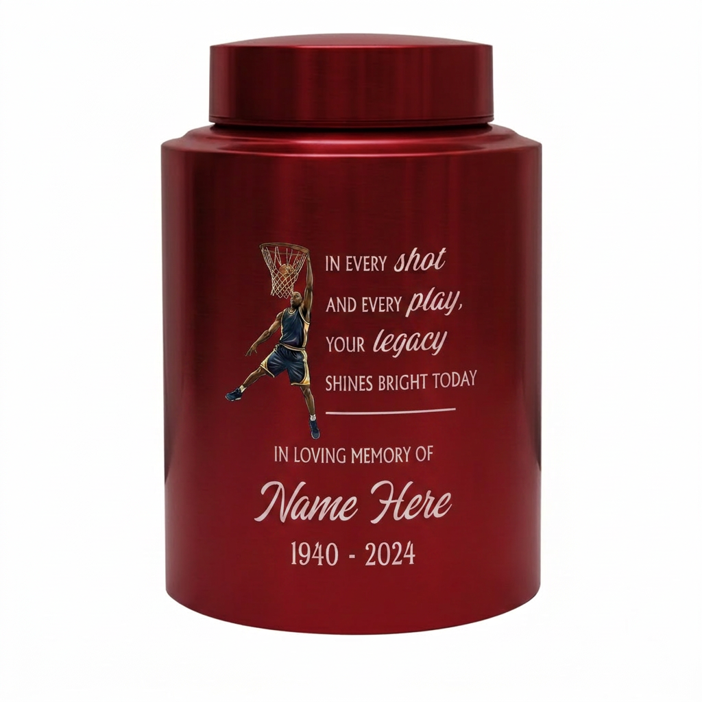 Personalized Basketball Stainless Steel Urn for Sports Fan Athlete Coach, Decorative Funeral Display Large Small Silver Black Gold Red Memorial Keepsake Urn, Memorial Gift, In Loving Memory - Image 10