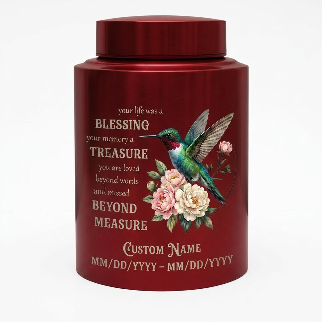Personalized Hummingbird Stainless Steel Cremation Urn For Human Ashes Custom Name And Date Loss Of Loved One Sympathy Condolence Bereavement Memorial Keepsake Urn, Memorial Gift, In Loving Memory - Image 10