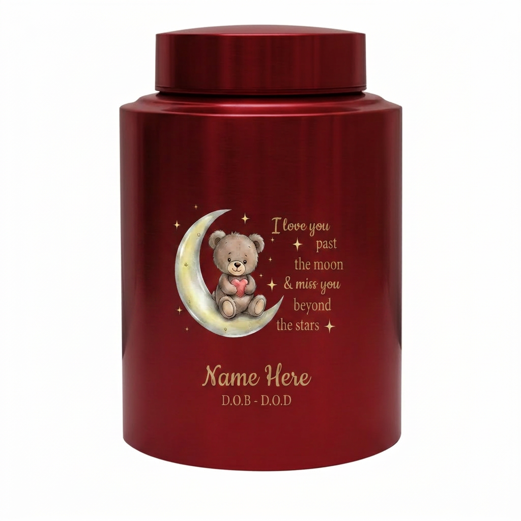 Personalized Teddy Bear Crescent Moon Stars Baby Loss Stainless Steel Urn Infant Child Bereavement Custom Two Sizes Parents Family Memorial Keepsake Urn, Memorial Gift, In Loving Memory - Image 10