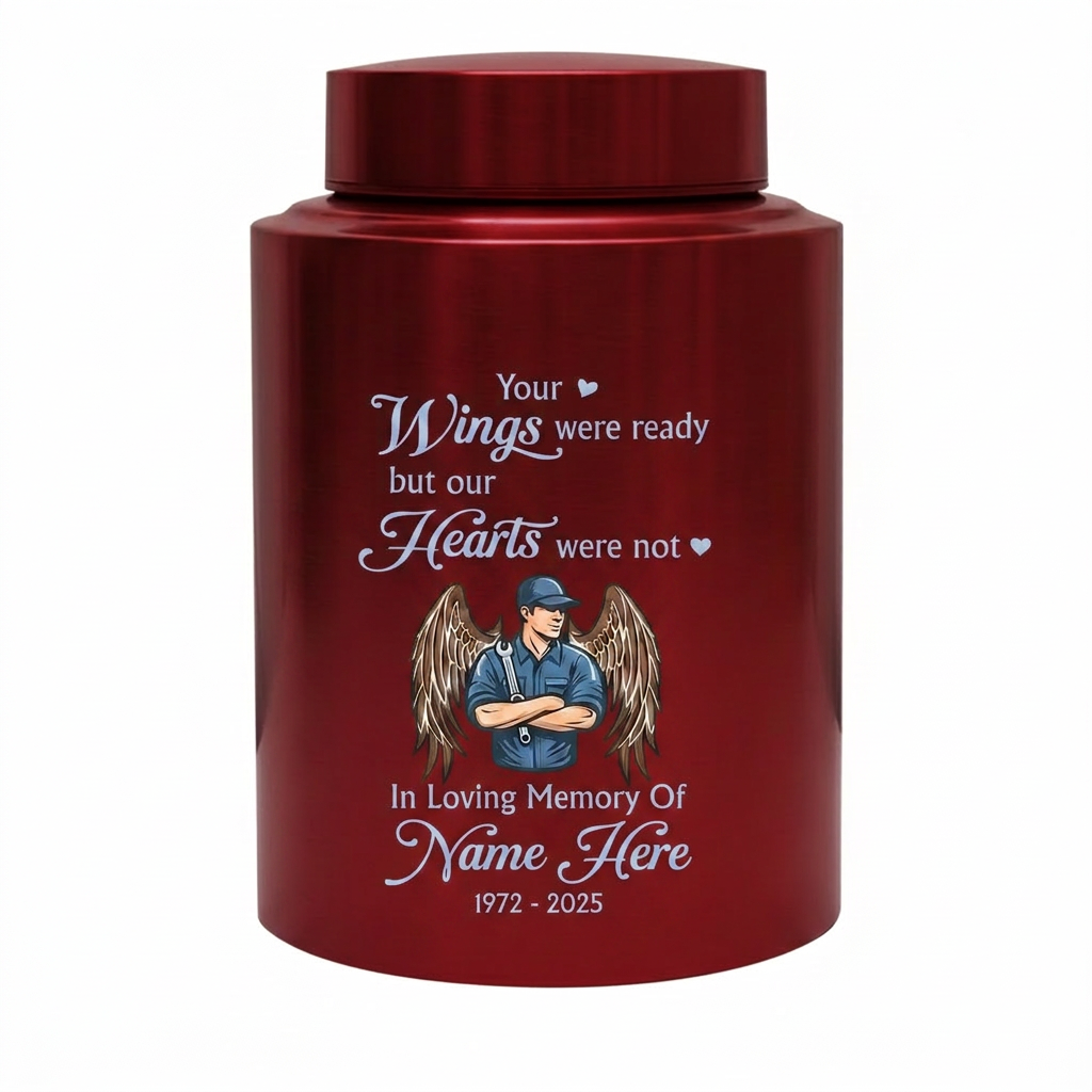 Personalized Mechanic Wings Were Ready But Our Hearts Were Not UV Printed Ash Holder For Dad Father Husband Loss Support Memorial Keepsake Urn, Memorial Gift, In Loving Memory - Image 10