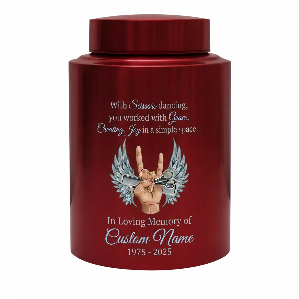 Personalized Master Barber Hair Stylist UV Printed Stainless Steel Cremation Urn for Ashes Custom Name Date Hairdresser Colleague Memorial Keepsake Urn, Memorial Gift, In Loving Memory - Image 10