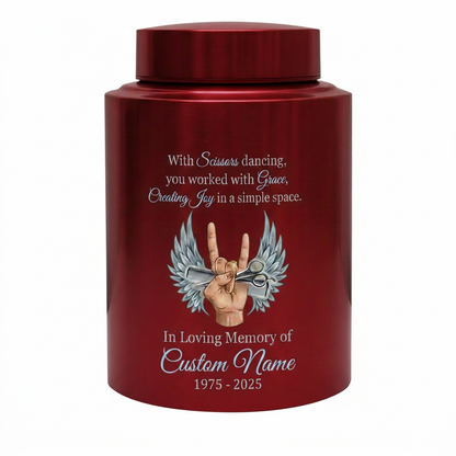 Personalized Master Barber Hair Stylist UV Printed Stainless Steel Cremation Urn for Ashes Custom Name Date Hairdresser Colleague Memorial Keepsake Urn, Memorial Gift, In Loving Memory - Image 10