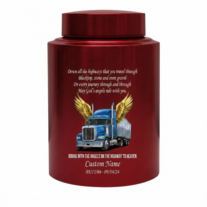 Personalized Semi Truck Angel Wings Large Stainless Steel Cremation Urn for Truck Driver Husband Father Grandfather Highway to Heaven UV Print Memorial Keepsake Urn, Memorial Gift, In Loving Memory - Image 10