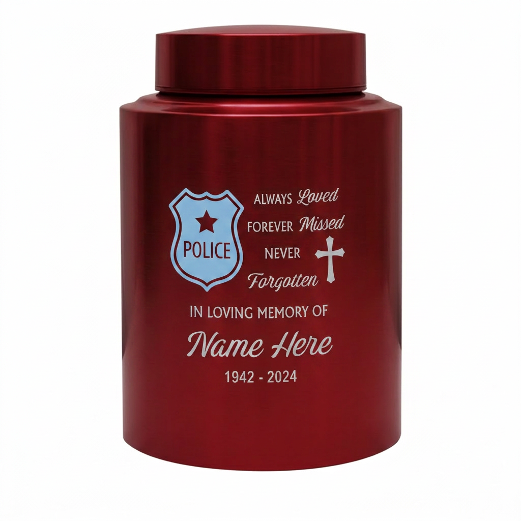 Personalized Police Officer Shield Badge Cross Stainless Steel UV Printed Law Enforcement Tribute Ash Holder Large Small Sizes Memorial Keepsake Urn, Memorial Gift, In Loving Memory - Image 10