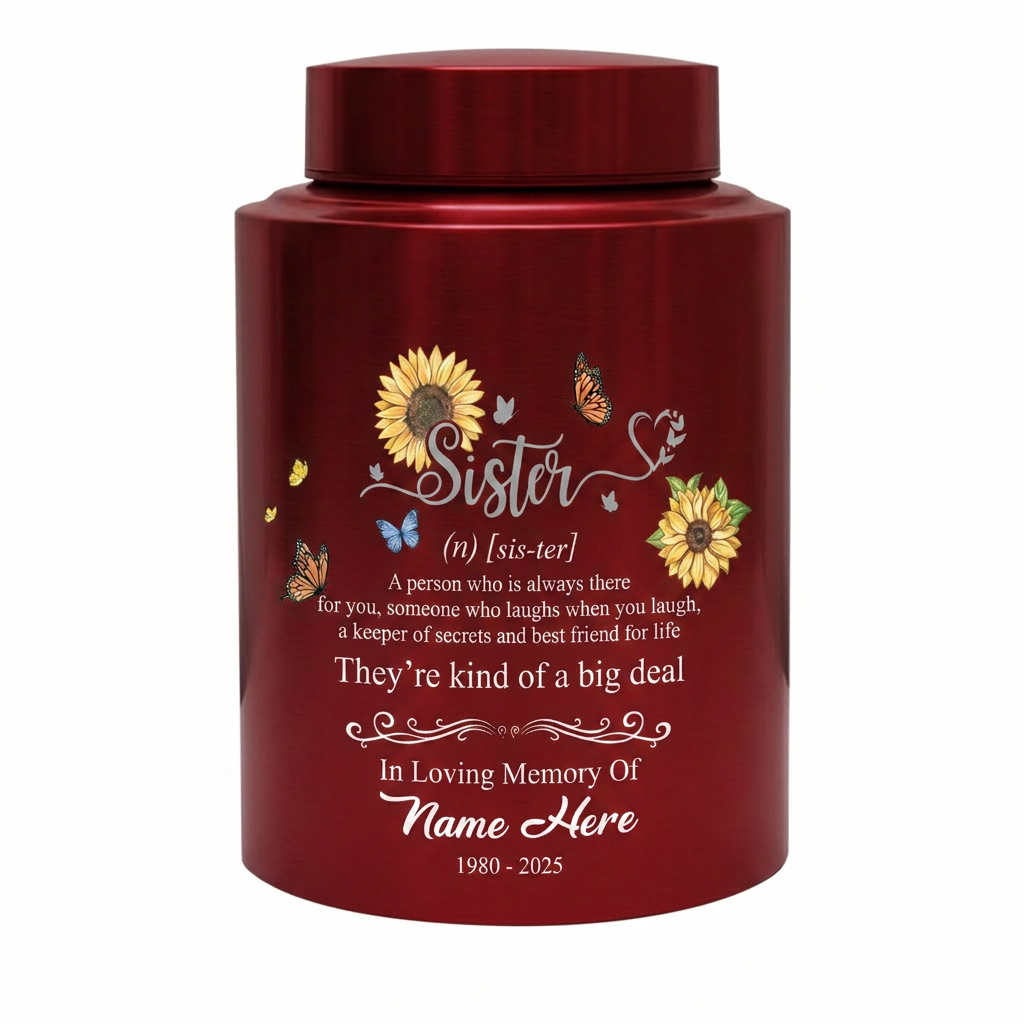Personalized Sunflower Butterfly Sister Memorial Stainless Steel UV Print Urn for Loss of Best Friend Sister-in-Law Bereavement Tribute 2 Sizes Memorial Keepsake Urn, Memorial Gift, In Loving Memory - Image 10