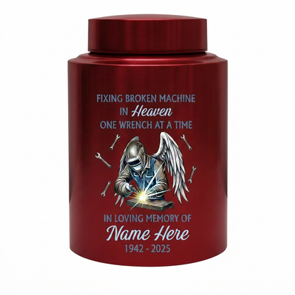 Personalized Mechanic Fixing Broken Machine In Heaven Stainless Steel Urn for Dad Father Grandpa Men Human Ashes Small Large Memorial Keepsake Urn, Memorial Gift, In Loving Memory - Image 10