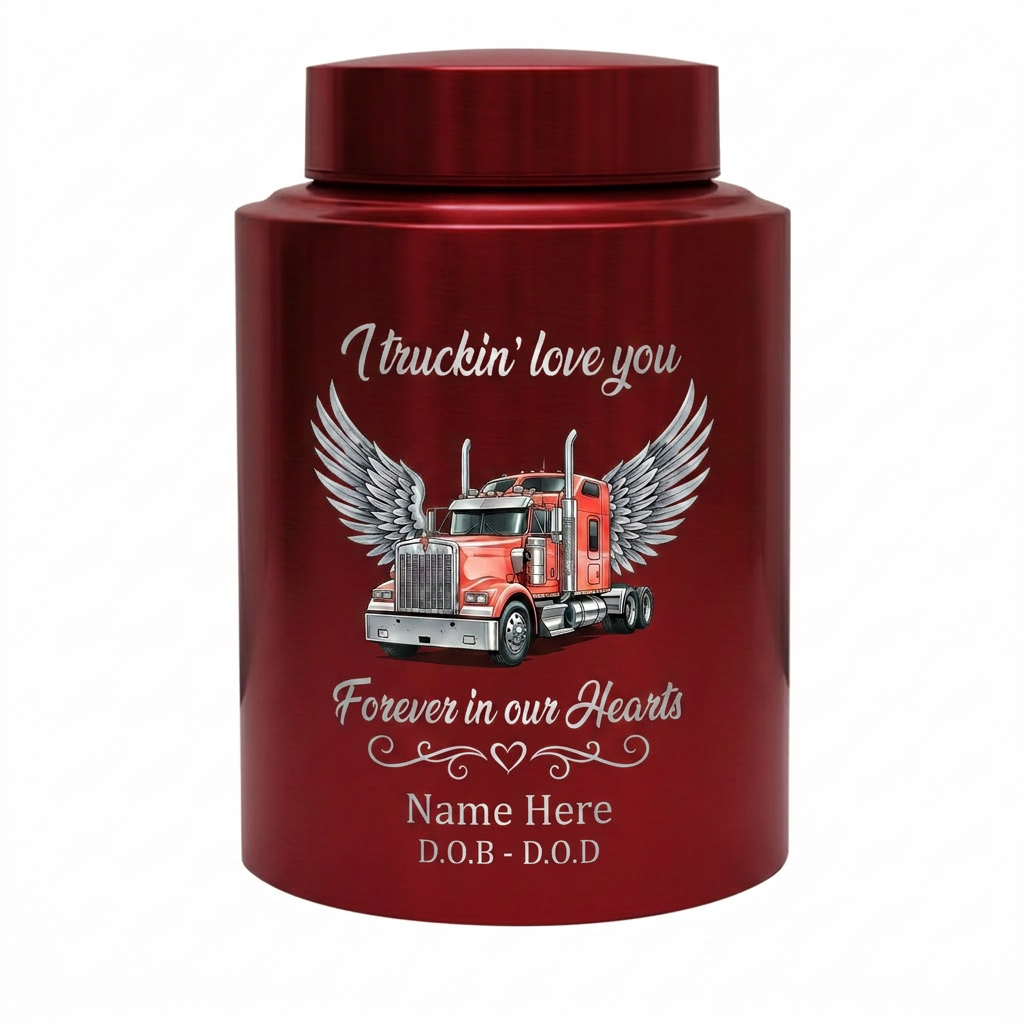 Personalized Semi Truck Angel Wings Stainless Steel Cremation Urn for Human Ashes, Truck Driver Dad Husband Grandpa Funeral Sympathy Gift, Memorial Keepsake Urn, Memorial Gift, In Loving Memory - Image 10