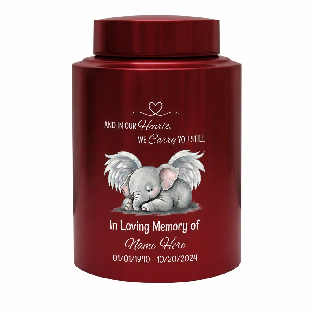 Personalized Baby Elephant Heart UV Printed Stainless Steel Infant Child Loss Bereavement And In Our Hearts We Carry You Still Quote Memorial Keepsake Urn, Memorial Gift, In Loving Memory - Image 10