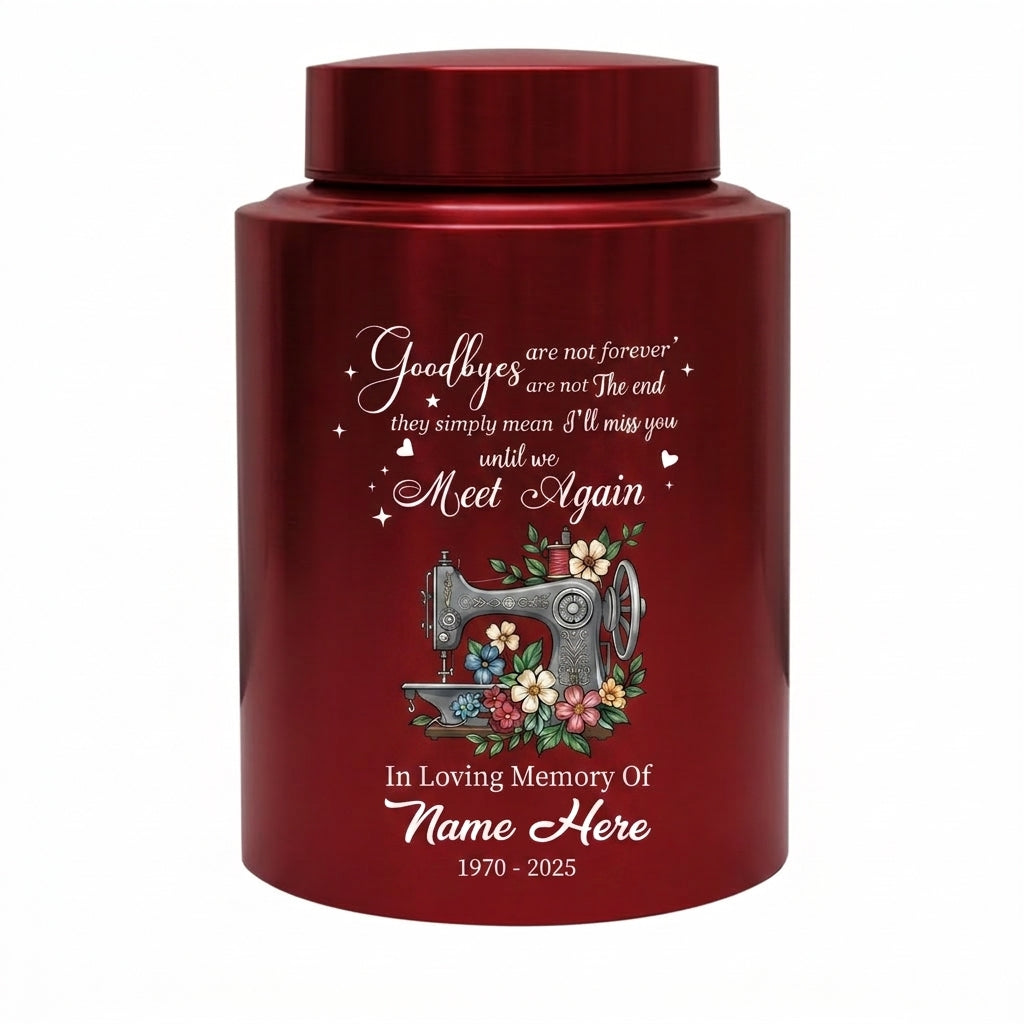 Personalized Sewing Stainless Steel Cremation Urn for Mom Grandma Crafter, Goodbyes Are Not Forever Quote Custom Name Date, Memorial Keepsake Urn, Memorial Gift, In Loving Memory - Image 10
